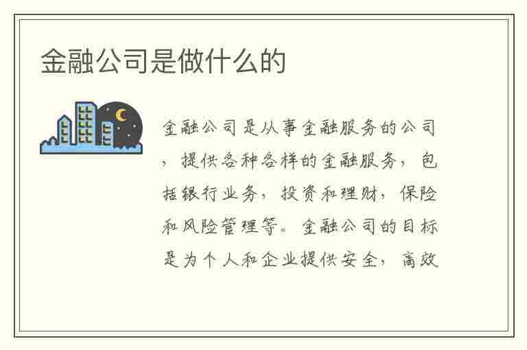 金融公司是做什么的(平安综合金融公司是做什么的)